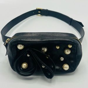 RED Valentino pearl studded black leather belt bag